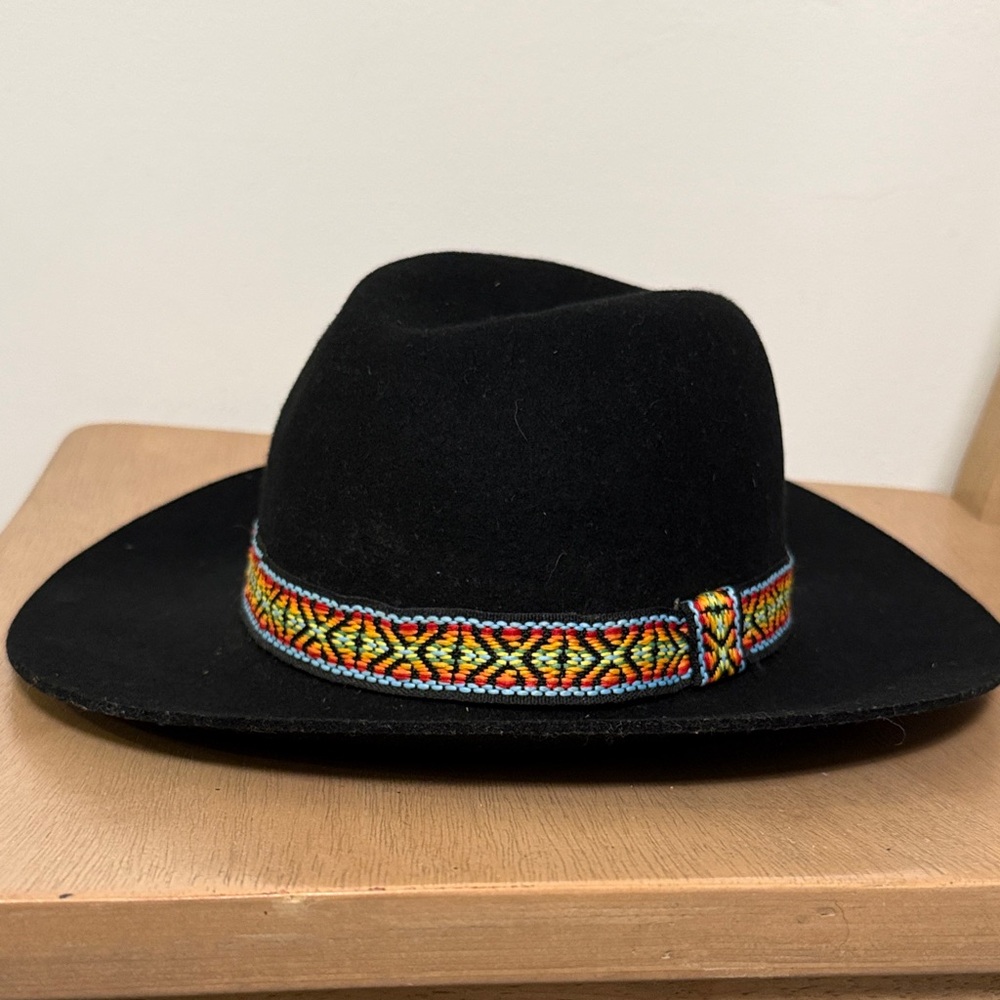 Forever 21 Black Felt Fedora with Multicolor Beaded Band